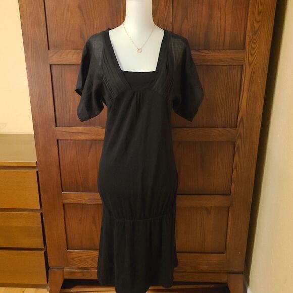 Athe Vanessa Bruno Flutter Sleeve Black Dress - Picture 1 of 8